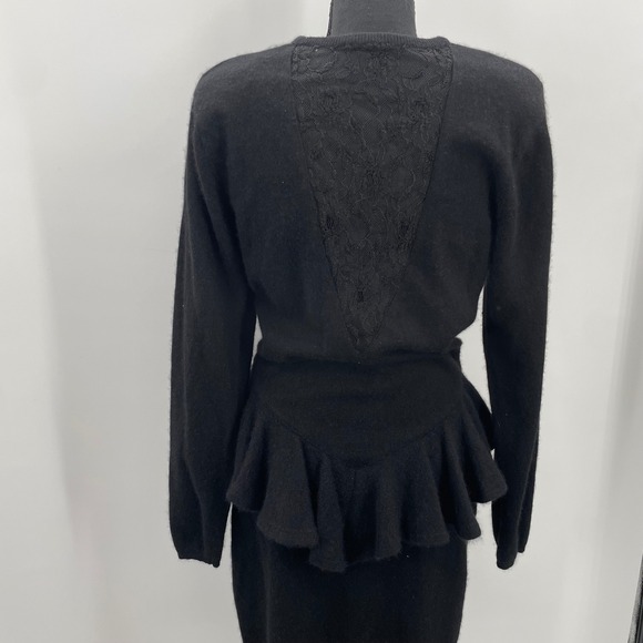 Vintage Ambria Black Long Sleeve Peplum Sweater Dress 10M Lambswool Angora Blend - Picture 4 of 12